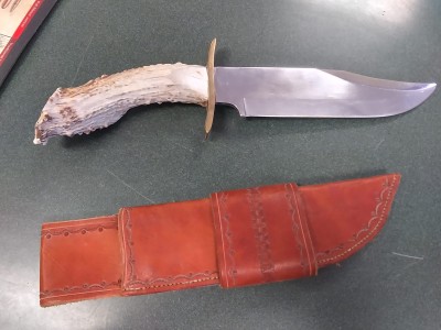 Very nice Home Made Bowie knife with leather $250