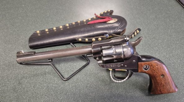 Older 3 Screw Ruger Single Six 22lr with 6 3/8" barrel and customer holster $425