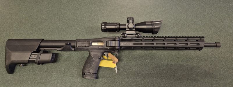 Like New in Smith & Wesson M&P FPC 9mmLuger17+1/23,
3 mags total, 16.25" Threaded Barrel, Black Anodized Picatinny Rail Aluminum Receiver, M-LOK Handguard, Black Synthetic Folding Stock w/Mag Storage, Black Polymer Grip, Carry Bag included all $650